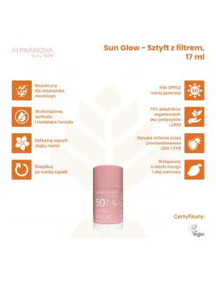 Alphanova Daily Sun, Glow, sztyft z filtrem SPF50, 17 ml