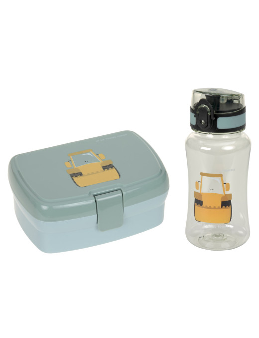 Lassig Zestaw na lunch Lunchbox + Tritanowa butelka - bidon 460 ml Tiny Drivers Spychacz