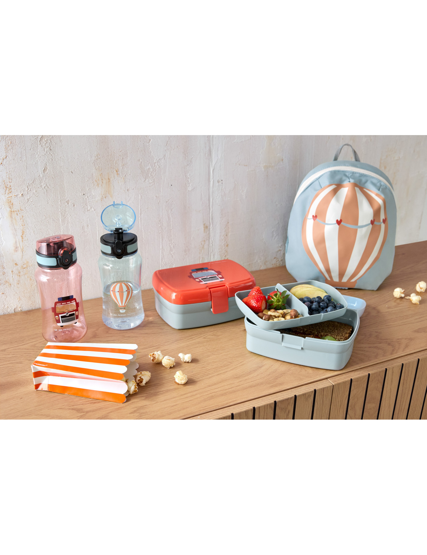 Lassig Zestaw na lunch Lunchbox + Tritanowa butelka - bidon 460 ml Tiny Drivers Balon Lassig