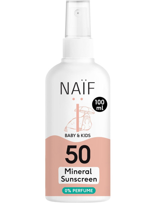 Naïf  - Mineralny spray przeciwsłoneczny 0% Perfume SPF 50 dla dzieci i niemowląt 0+, 100 ml