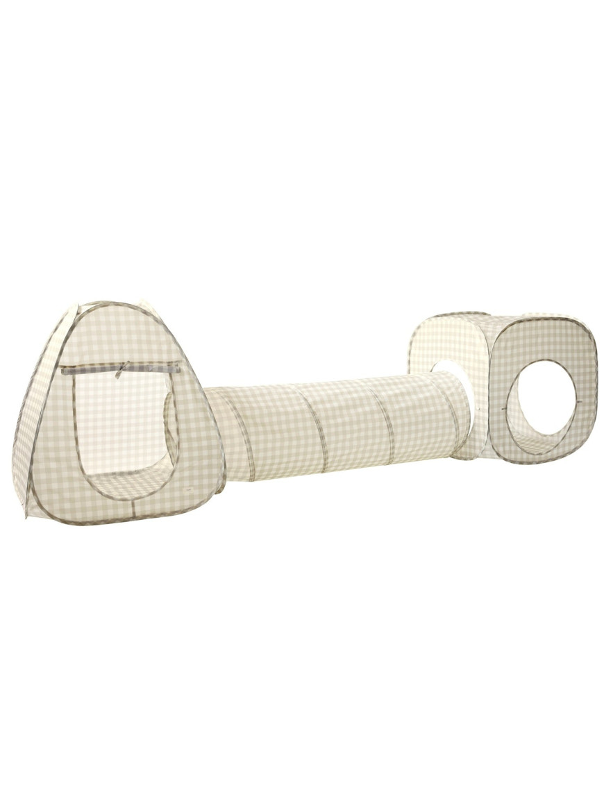 Namiot z tunelem Gingham Beige | 3 Sprouts