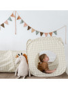 Namiot z tunelem Gingham Beige | 3 Sprouts