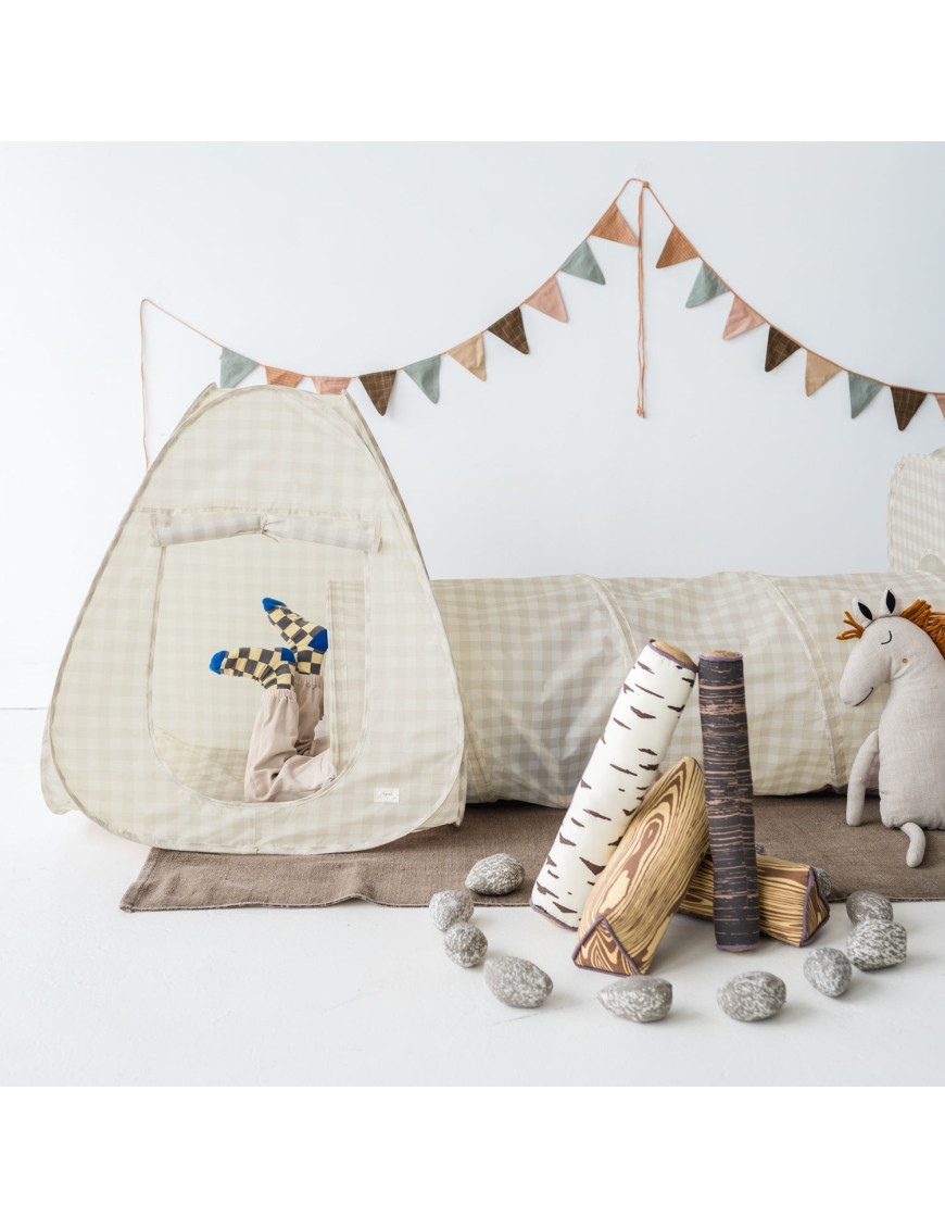 Namiot z tunelem Gingham Beige | 3 Sprouts
