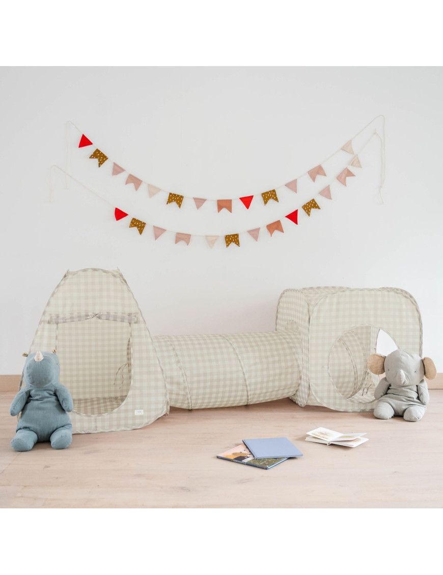 Namiot z tunelem Gingham Beige | 3 Sprouts