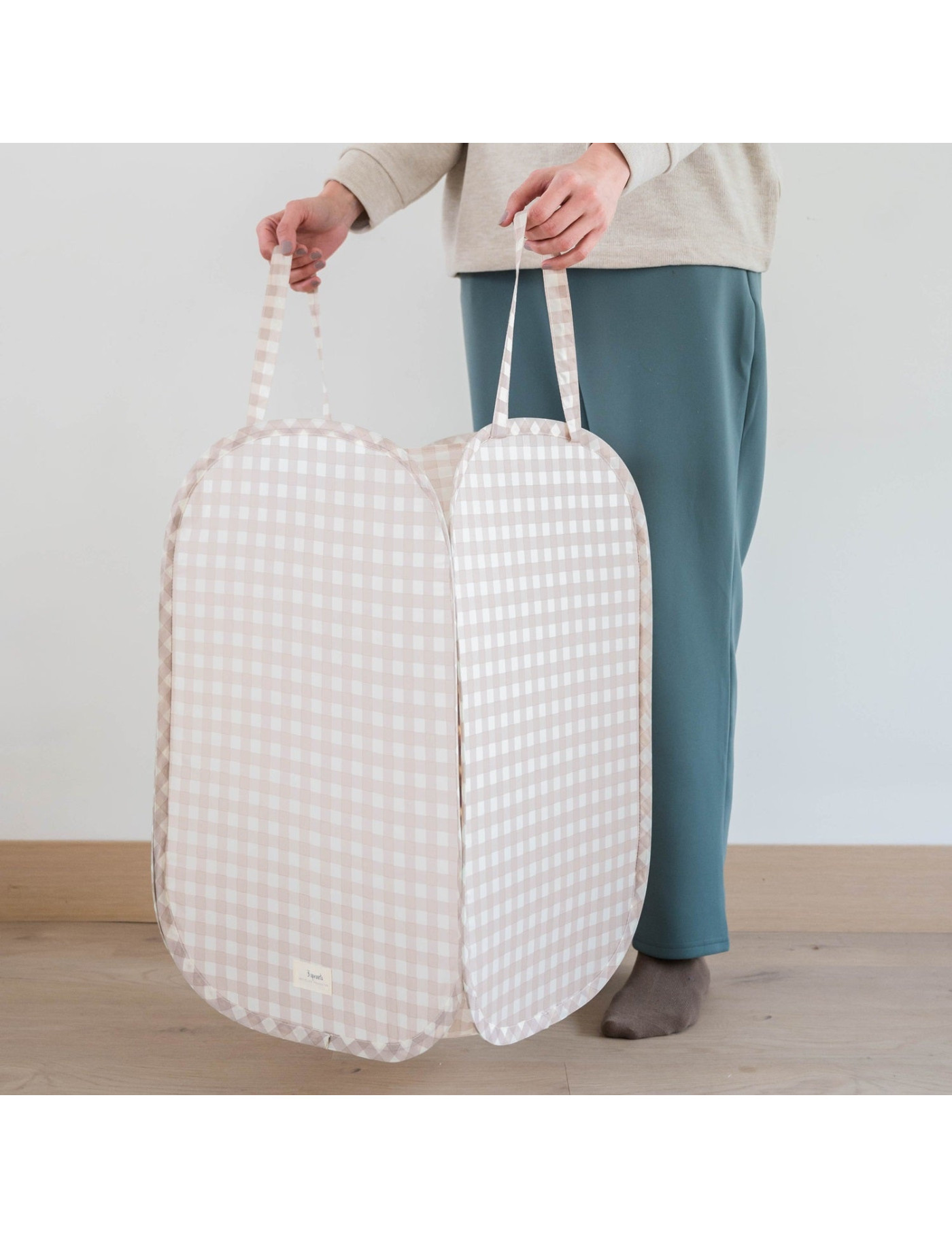 Składany kosz na pranie Pop-Up – Gingham Beige 3Sprouts