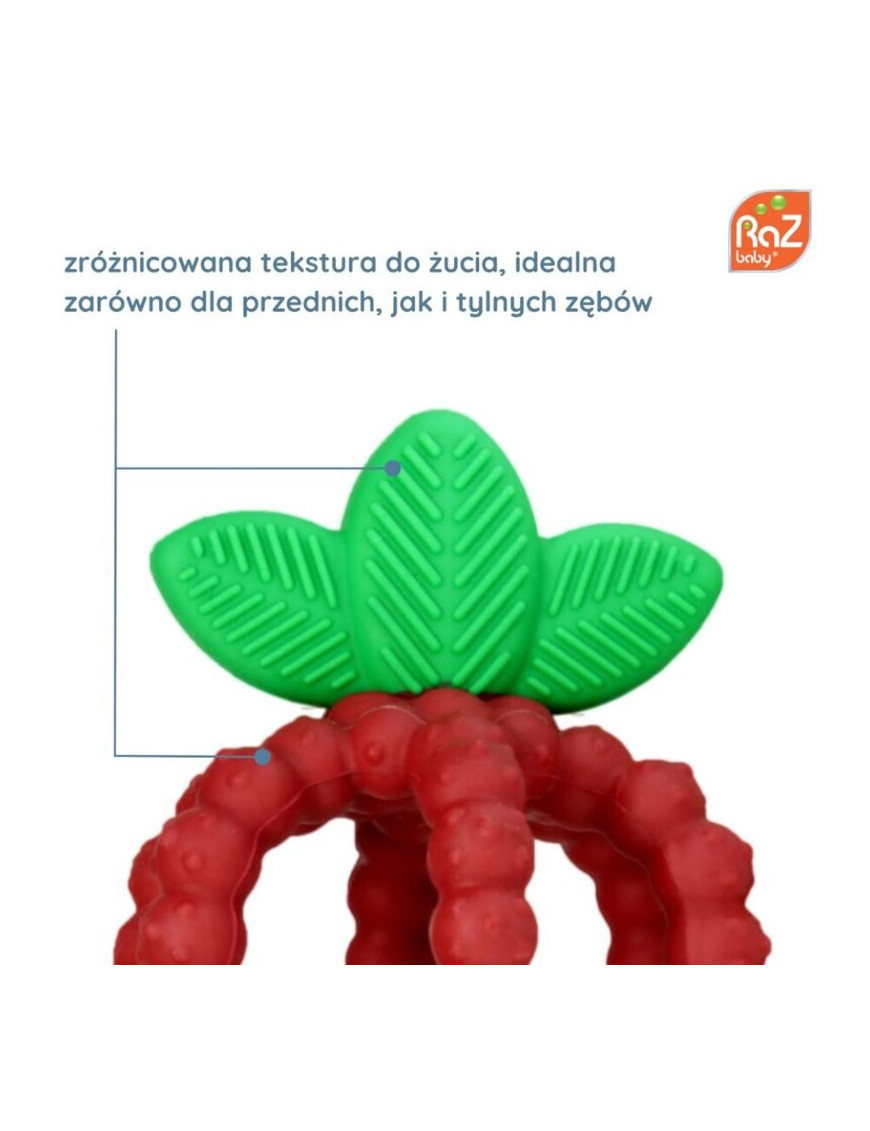 Gryzak silikonowy, Soczysta Malina z listkami różowa RaZbaby