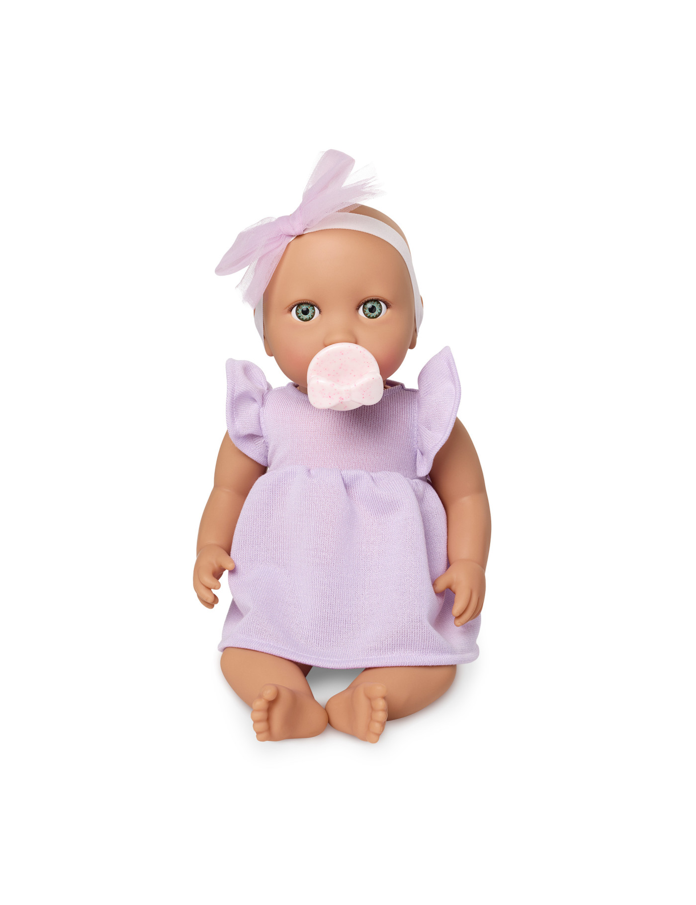 Lalka NIEMOWLĘ ze smoczkiem, w sukience i opasce Lullababy Lalka NIEMOWLĘ ze smoczkiem, w sukience i opasce Lullababy