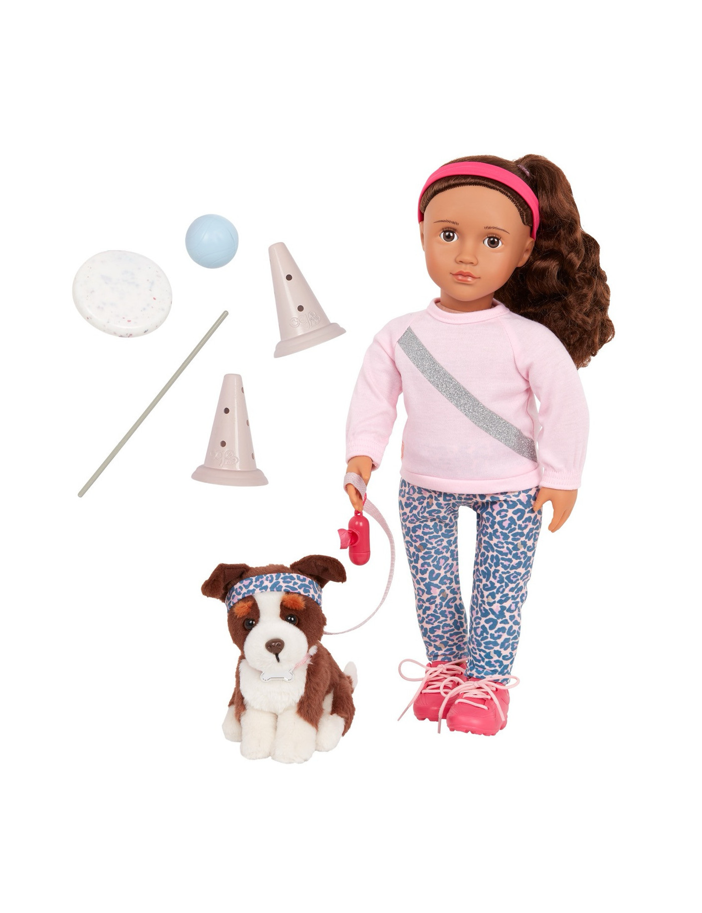 Lalka NATALIA 46cm – z PIESKIEM rasy Border Collie i akcesoriami do treningu Our Generation