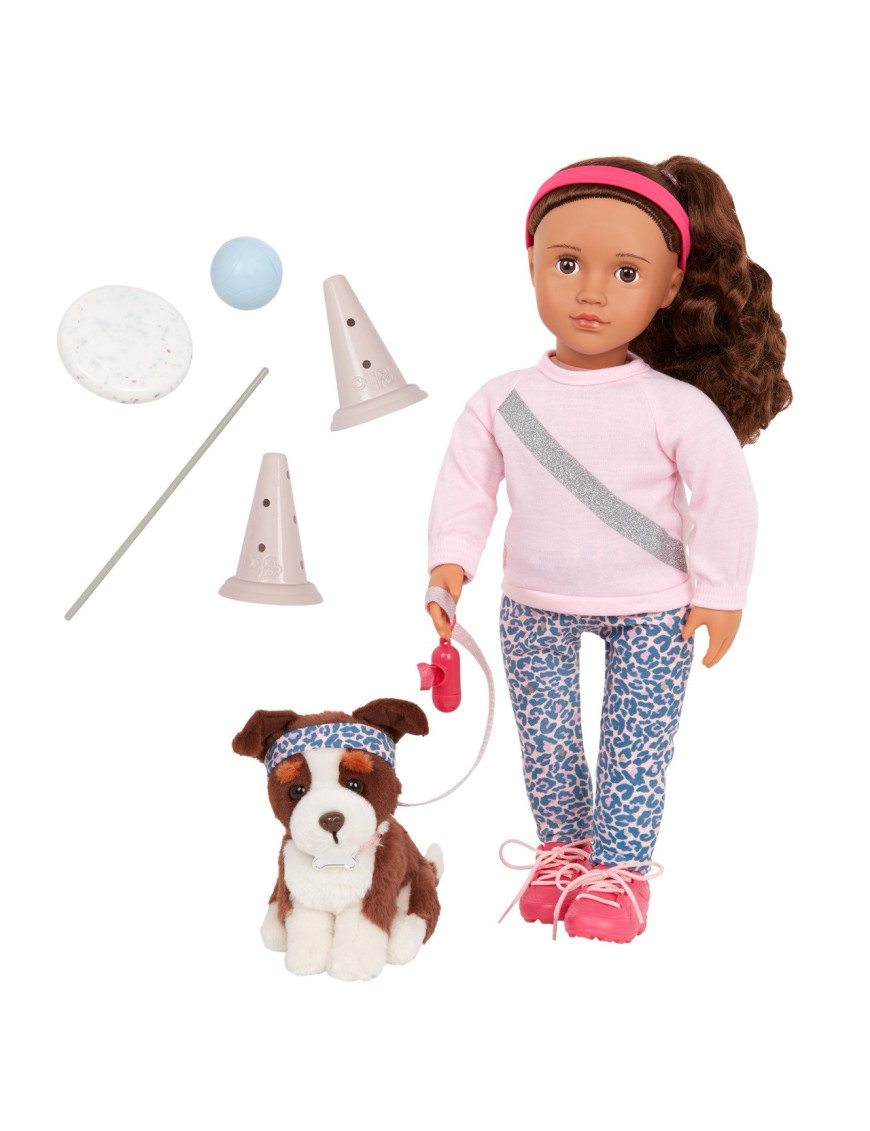 Lalka NATALIA 46cm – z PIESKIEM rasy Border Collie i akcesoriami do treningu Our Generation