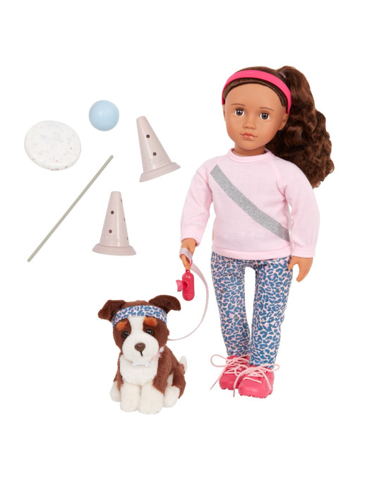 Lalka NATALIA 46cm – z PIESKIEM rasy Border Collie i akcesoriami do treningu Our Generation