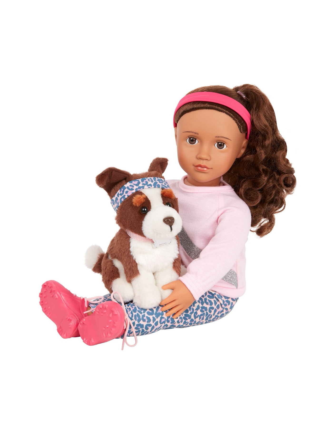 Lalka NATALIA 46cm – z PIESKIEM rasy Border Collie i akcesoriami do treningu Our Generation