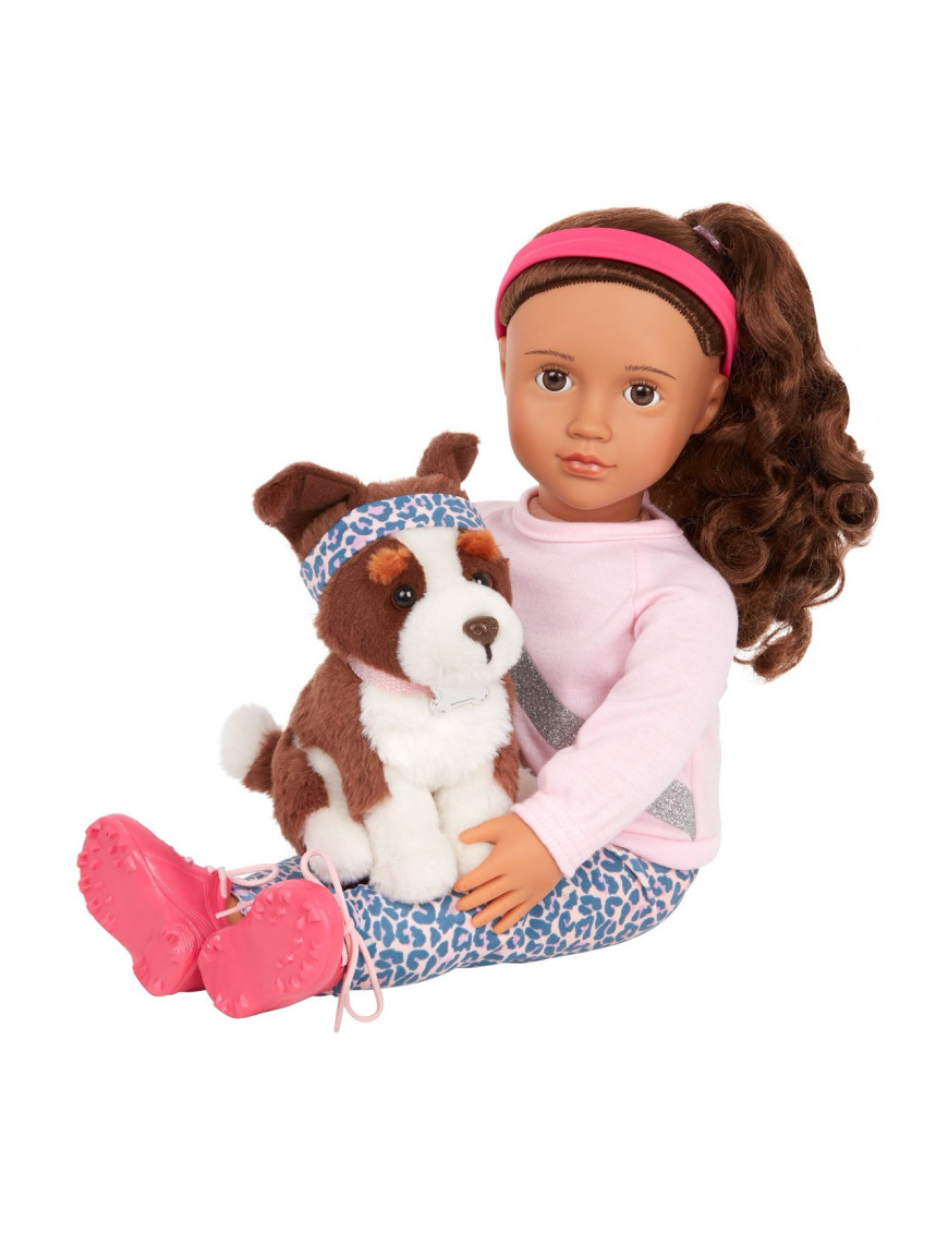 Lalka NATALIA 46cm – z PIESKIEM rasy Border Collie i akcesoriami do treningu Our Generation