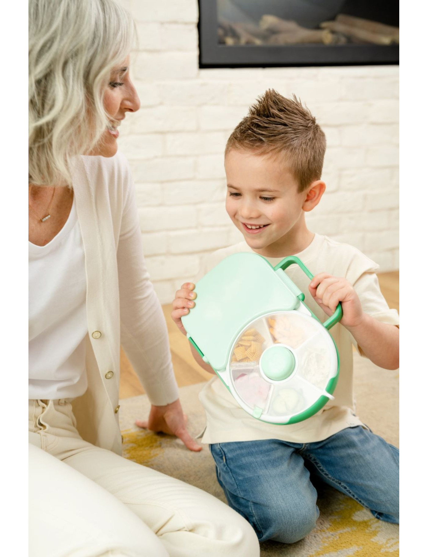 Śniadaniówka dla dzieci Lunchbox Snack Spinner 2w1 Gobe - Sage Green