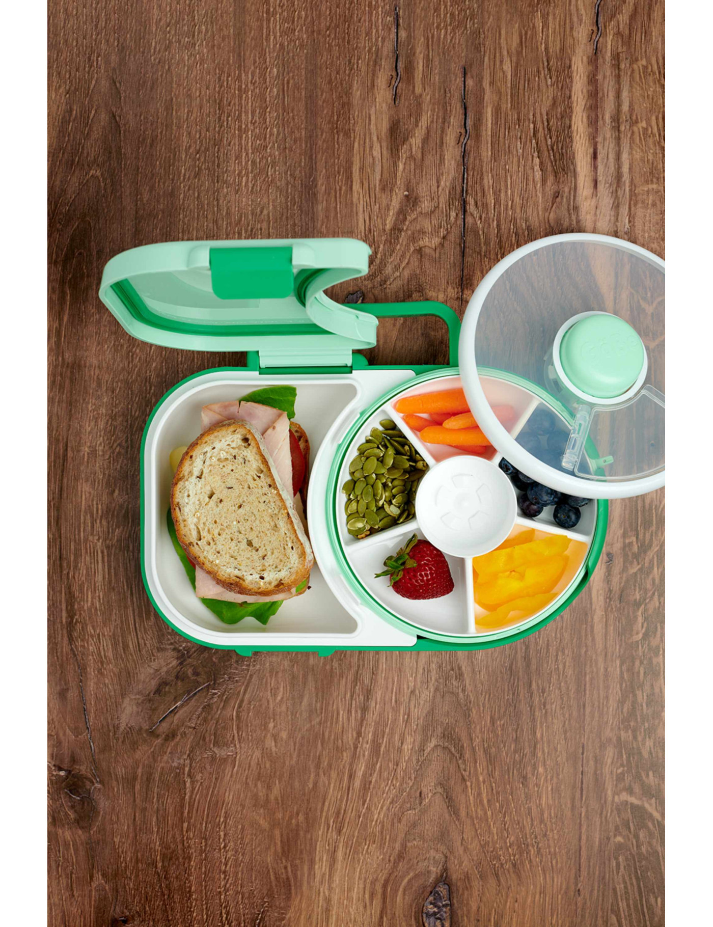 Śniadaniówka dla dzieci Lunchbox Snack Spinner 2w1 Gobe - Sage Green