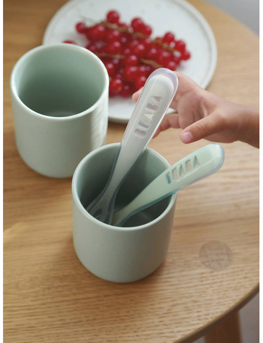 BEABA Zestaw łyżeczek silikonowych 4 m+ Sage Green, 2 szt.