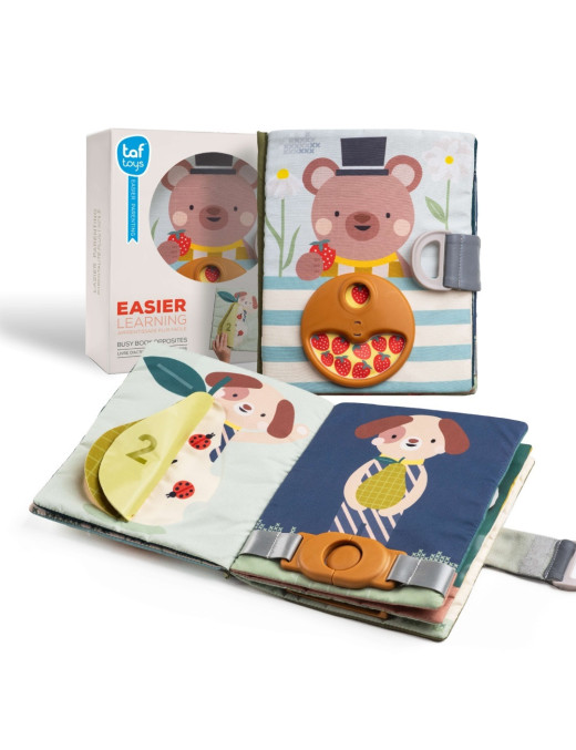 Taf Toys Fantasy Busy Book – Książeczka edukacyjna Przeciwieństwa 18m+ z zamkami, klamerkami i zabawami sensorycznymi