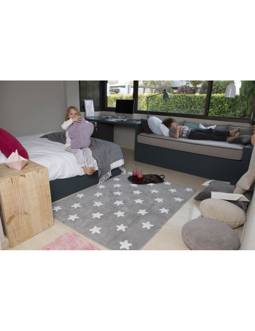 Lorena Canals Dywan bawełniany Grey Stars White 120 x 160 cm