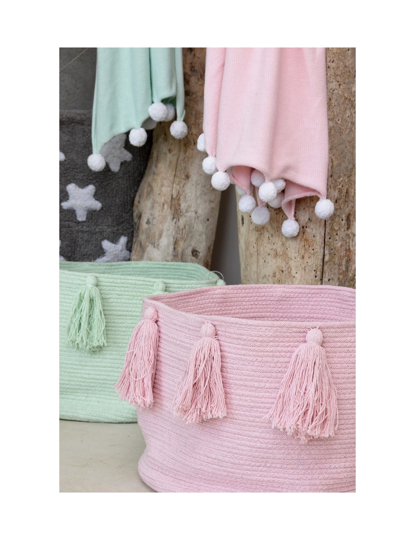Lorena Canals Kosz dekoracyjny Tassels Pink