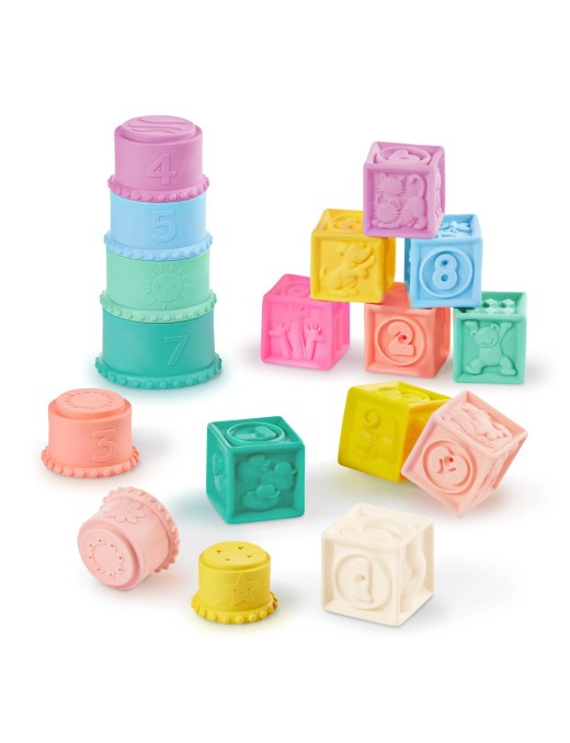 Stackin’ Squishies – miękkie kubeczki i klocki sensoryczne 2w1 (17 el., 6m+) B. Toys