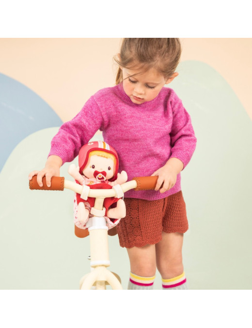 Lilliputiens Lalka dzidziuś w foteliku rowerowym z komforterem i kaskiem Lena 18 m+