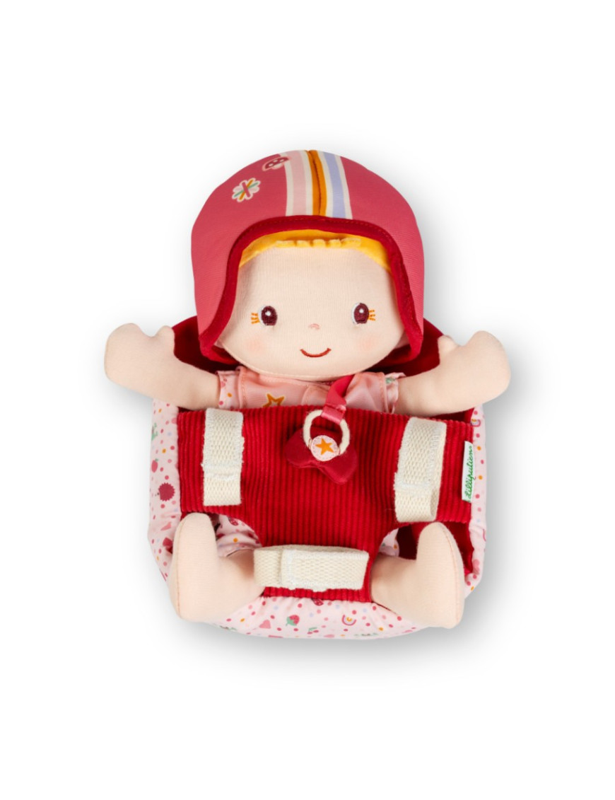 Lilliputiens Lalka dzidziuś w foteliku rowerowym z komforterem i kaskiem Lena 18 m+ Lilliputiens Lalka dzidziuś w foteliku rowerowym z komforterem i kaskiem Lena 18 m+