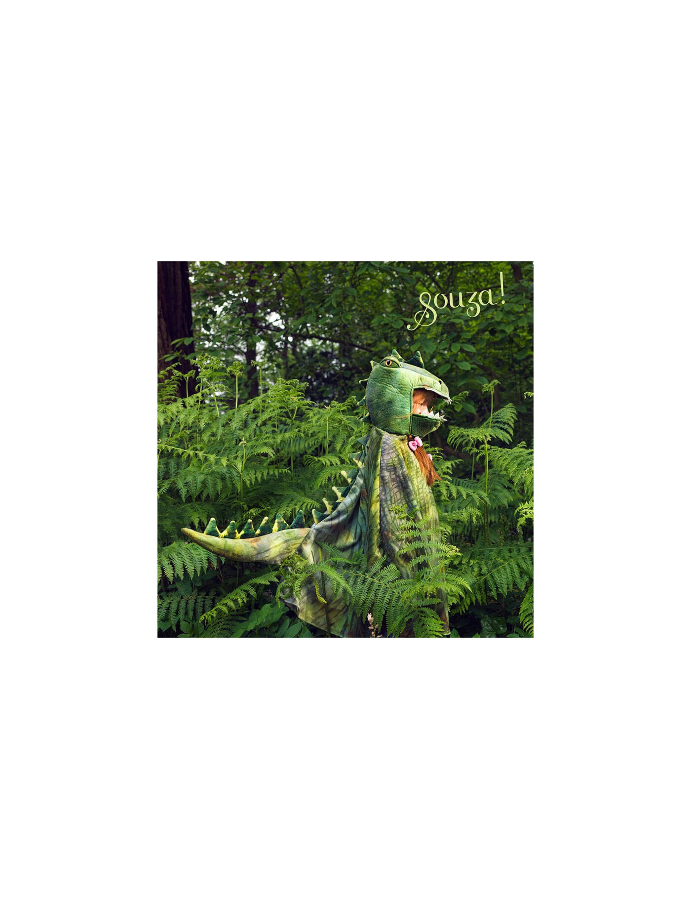 Souza! Kostium peleryna z kapturem - maską zielony dinozaur T-rex 4-7 lat