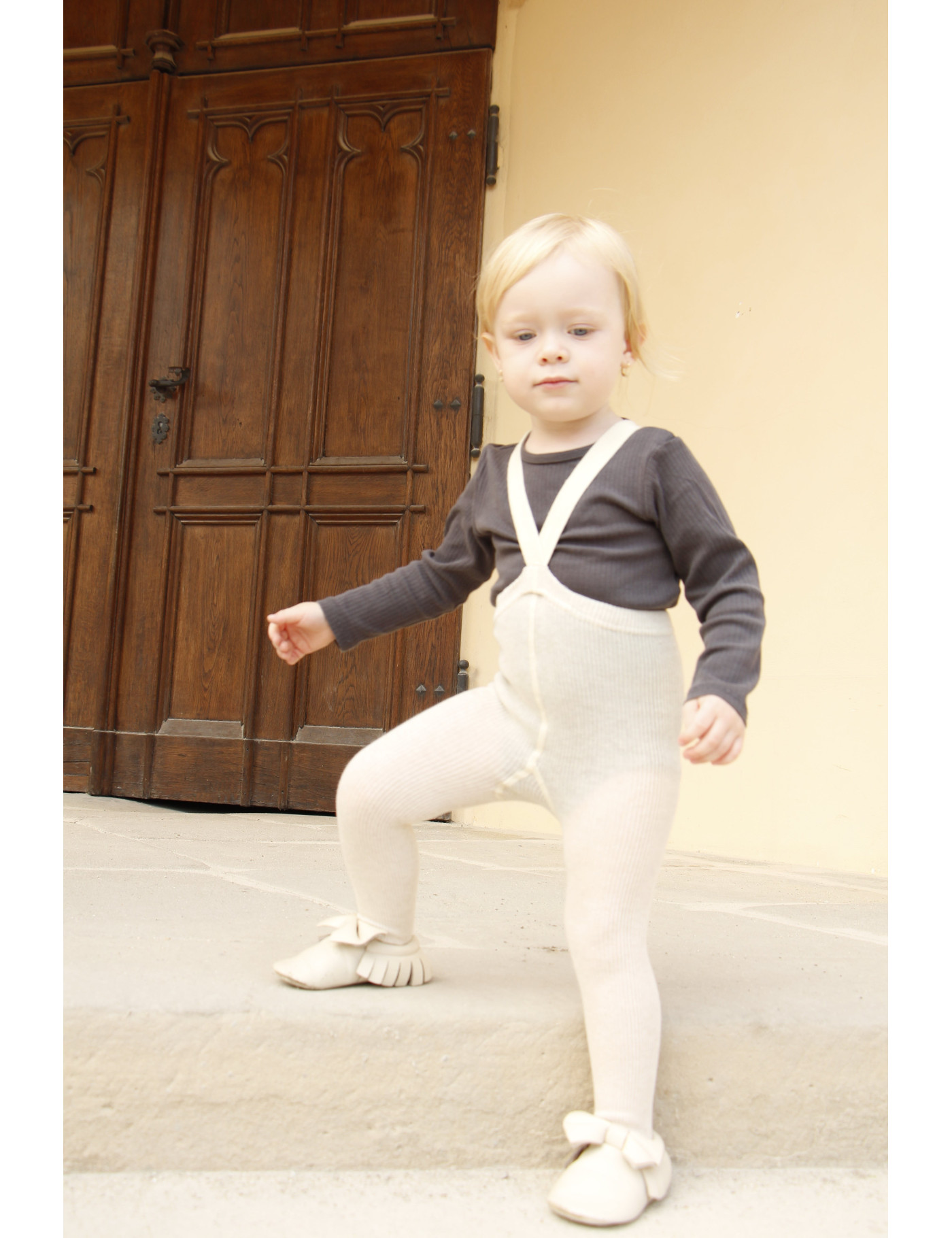 Rajstopy z Szelkami Retro Ribbed Cream Silly Silas