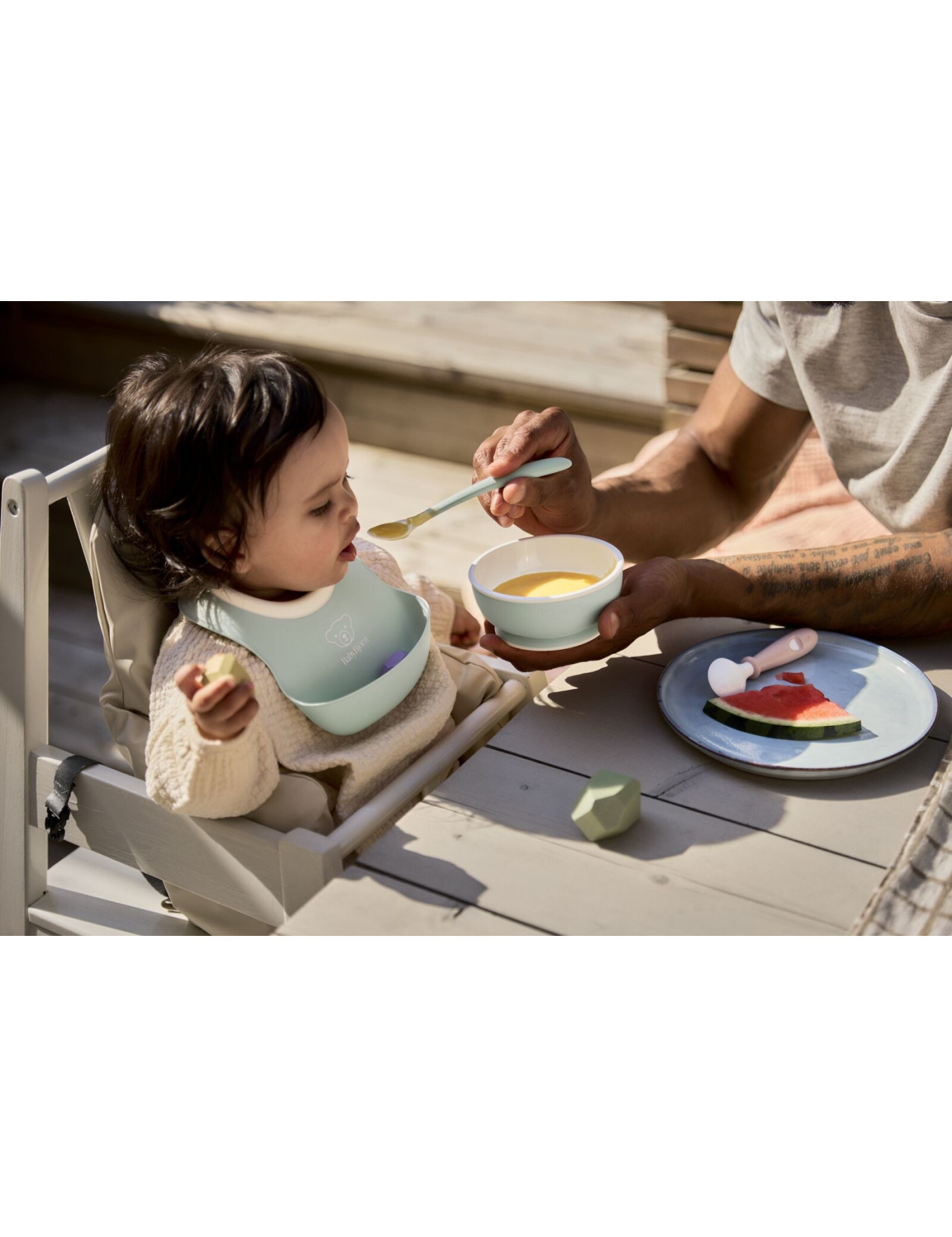 BABYBJORN - Zestaw do karmienia 3 szt. - Powder Green