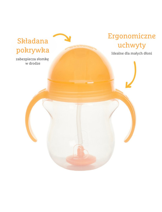 Munchkin Kubek niekapek ze słomką, pomarańczowy, 207 ml