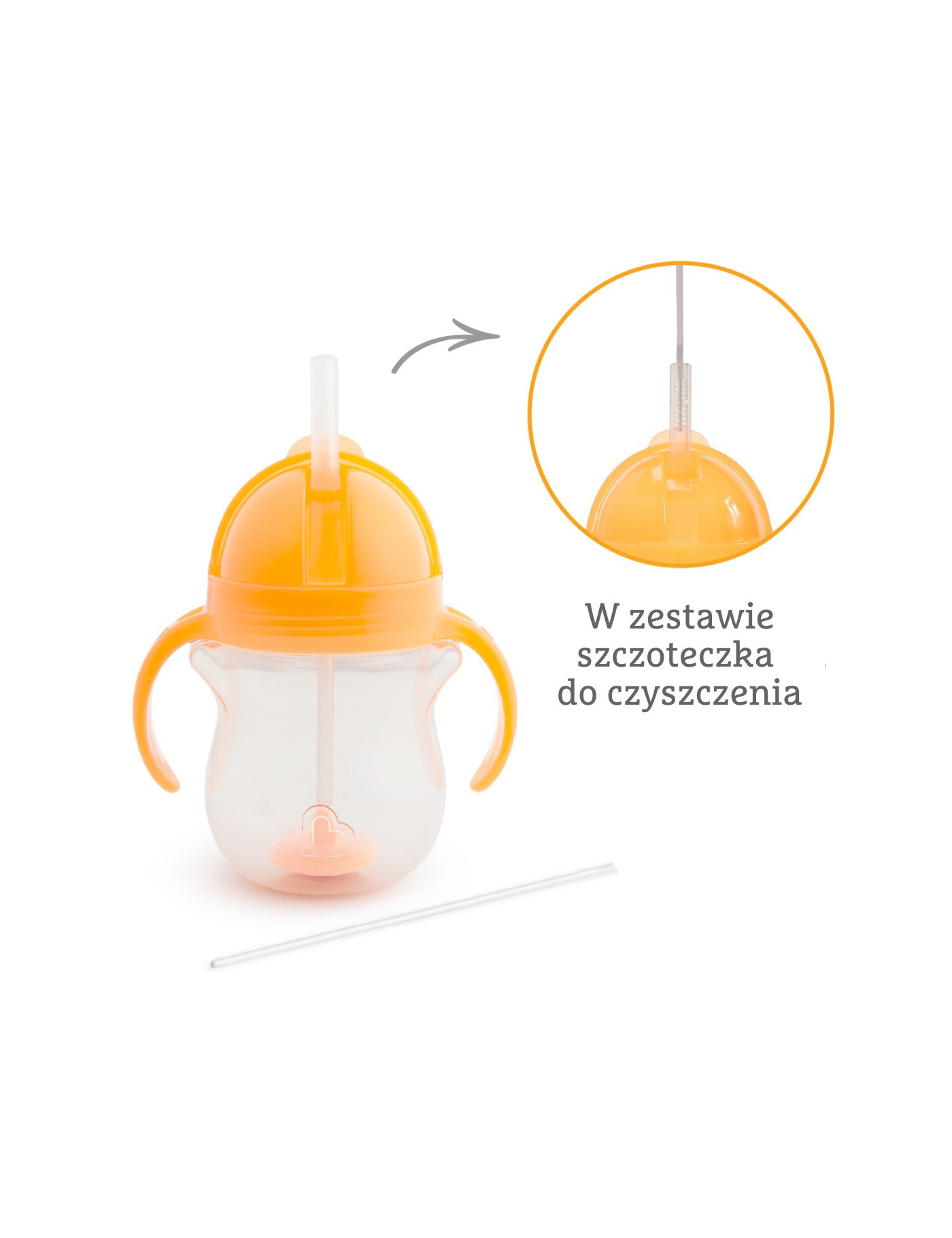Munchkin Kubek niekapek ze słomką, pomarańczowy, 207 ml Munchkin Kubek niekapek ze słomką, pomarańczowy, 207 ml