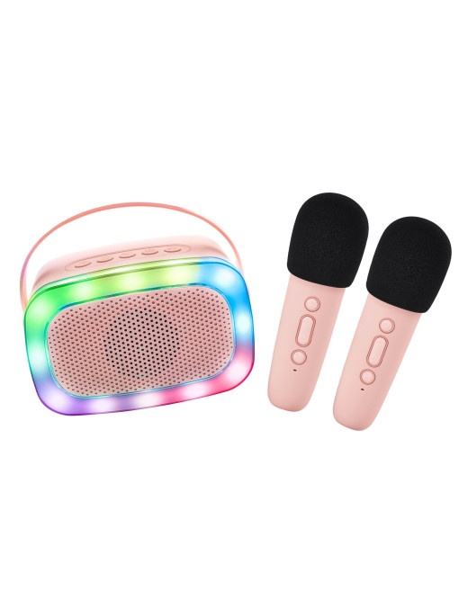 Lalarma Karaoke Party Set – zestaw karaoke z 2 mikrofonami, światłami LED PINK