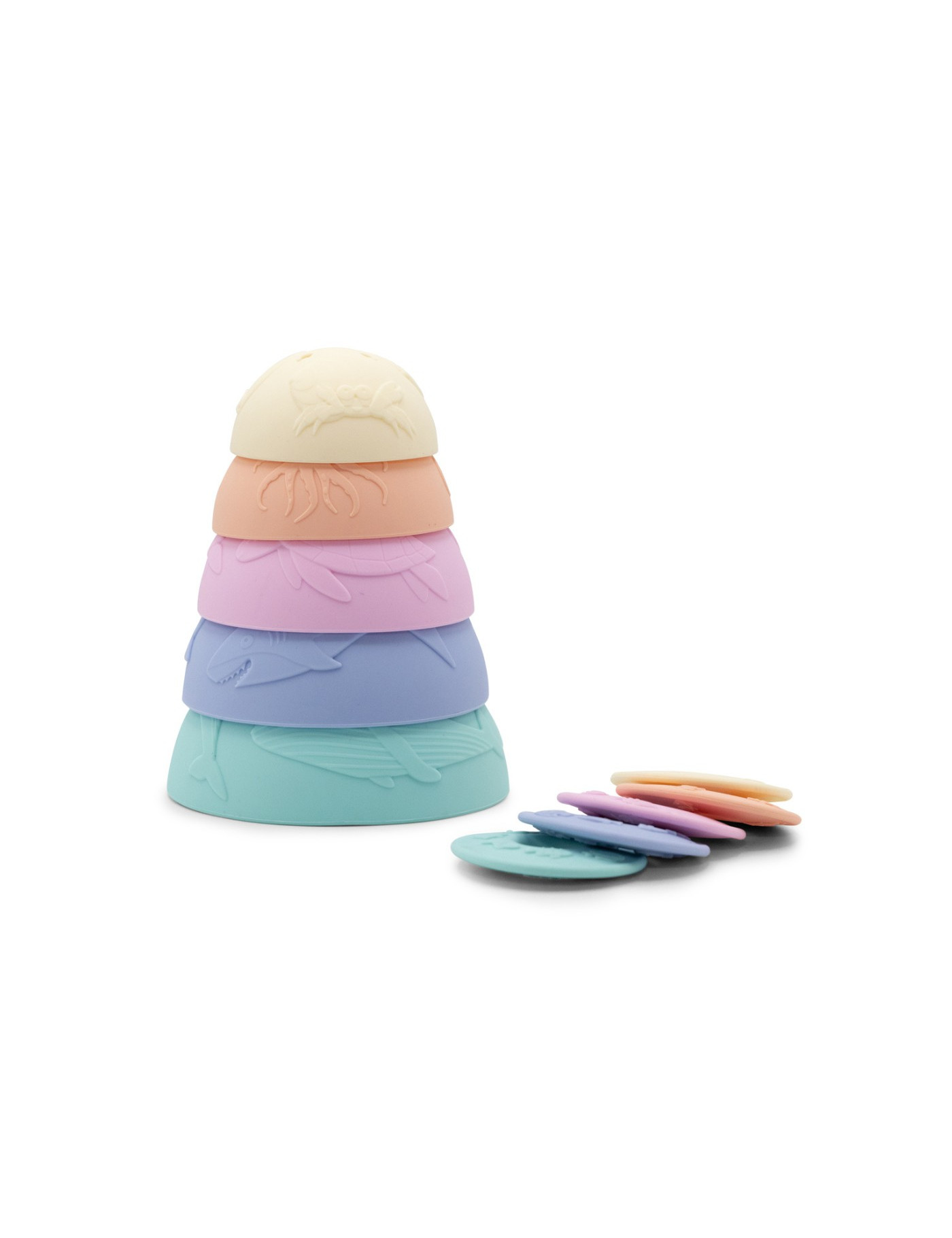 Jellystone, Silikonowe kubeczki, miseczki do układania i do wody z tonącymi dyskami Stacking Cups, kolor pastelowy