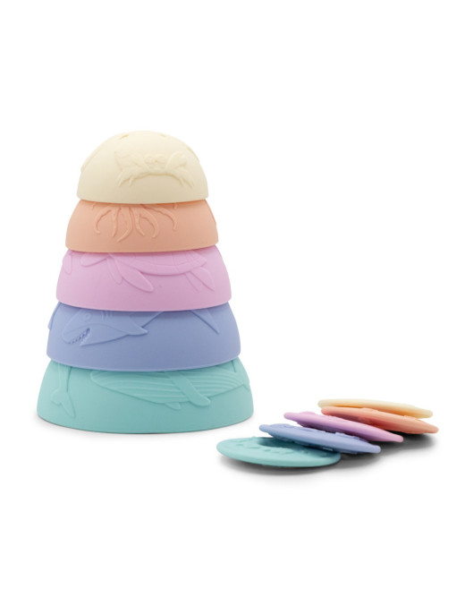 Jellystone, Silikonowe kubeczki, miseczki do układania i do wody z tonącymi dyskami Stacking Cups, kolor pastelowy