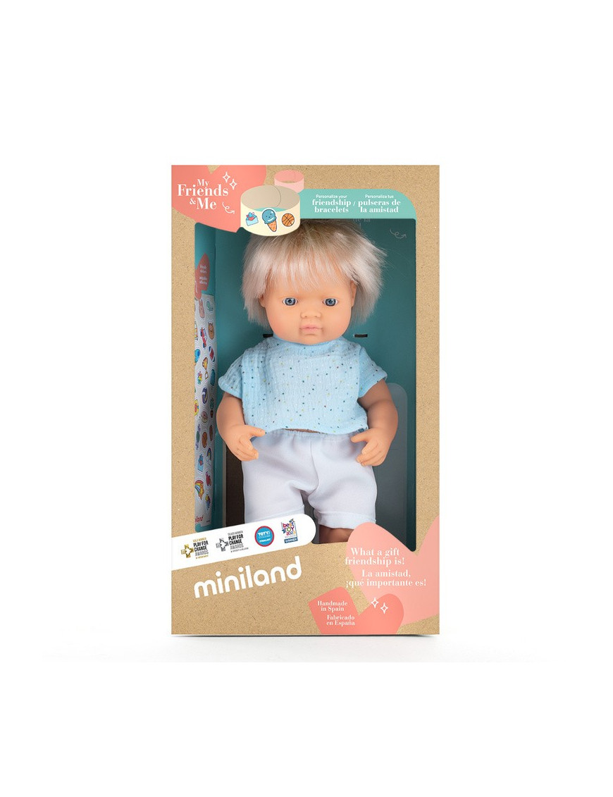 Lalka chłopiec Europejczyk 38 cm | Jasny Blond | Miniland My Friends & Me