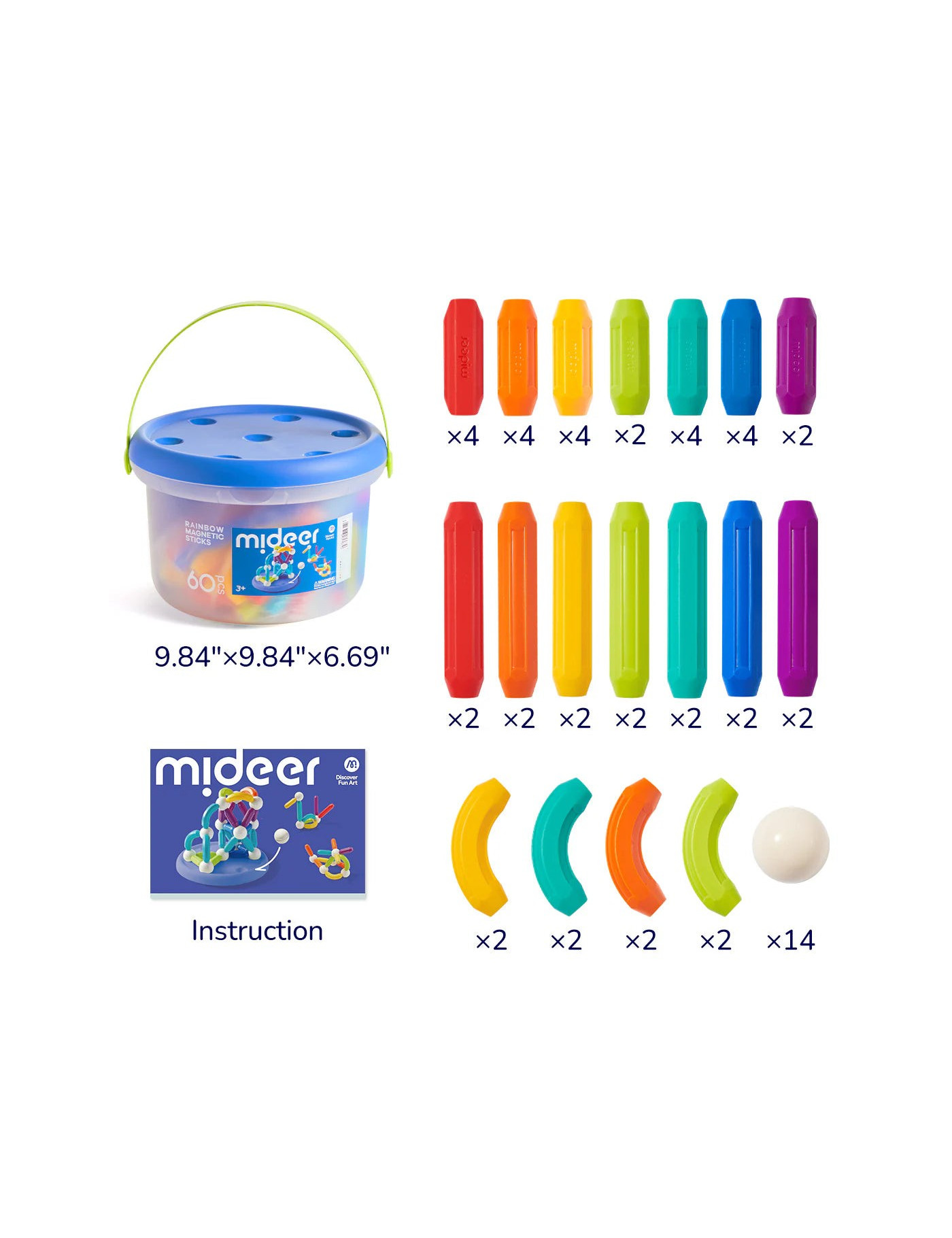Zestaw magnetycznych pałeczek konstrukcyjnych mideer (60 el.)