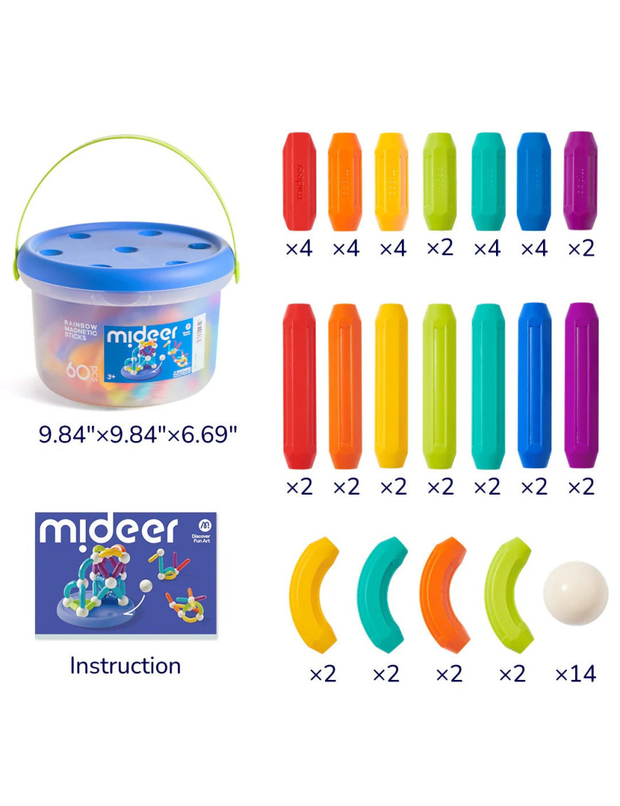 Zestaw magnetycznych pałeczek konstrukcyjnych mideer (60 el.)