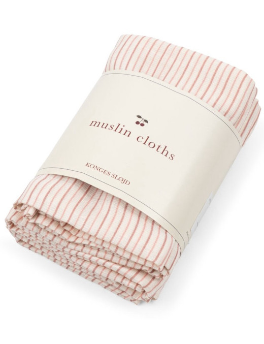 Zestaw 3 pieluszek muślinowych Rose Stripe Konges Slojd
