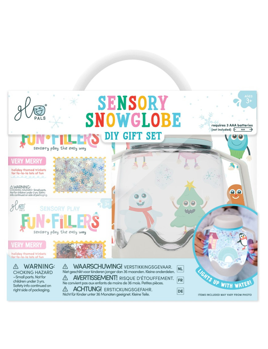 Glo Pals ŚNIEŻNY Zestaw sensoryczny DIY, świecący słoik z brokatami i figurkami Fun Fillers + naklejki gratis ZIMA WINTER