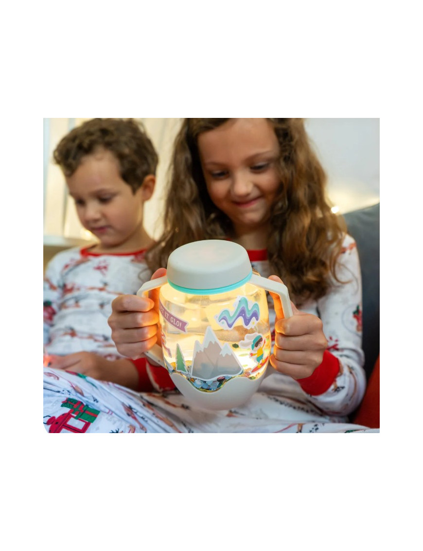 Glo Pals ŚNIEŻNY Zestaw sensoryczny DIY, świecący słoik z brokatami i figurkami Fun Fillers + naklejki gratis ZIMA WINTER
