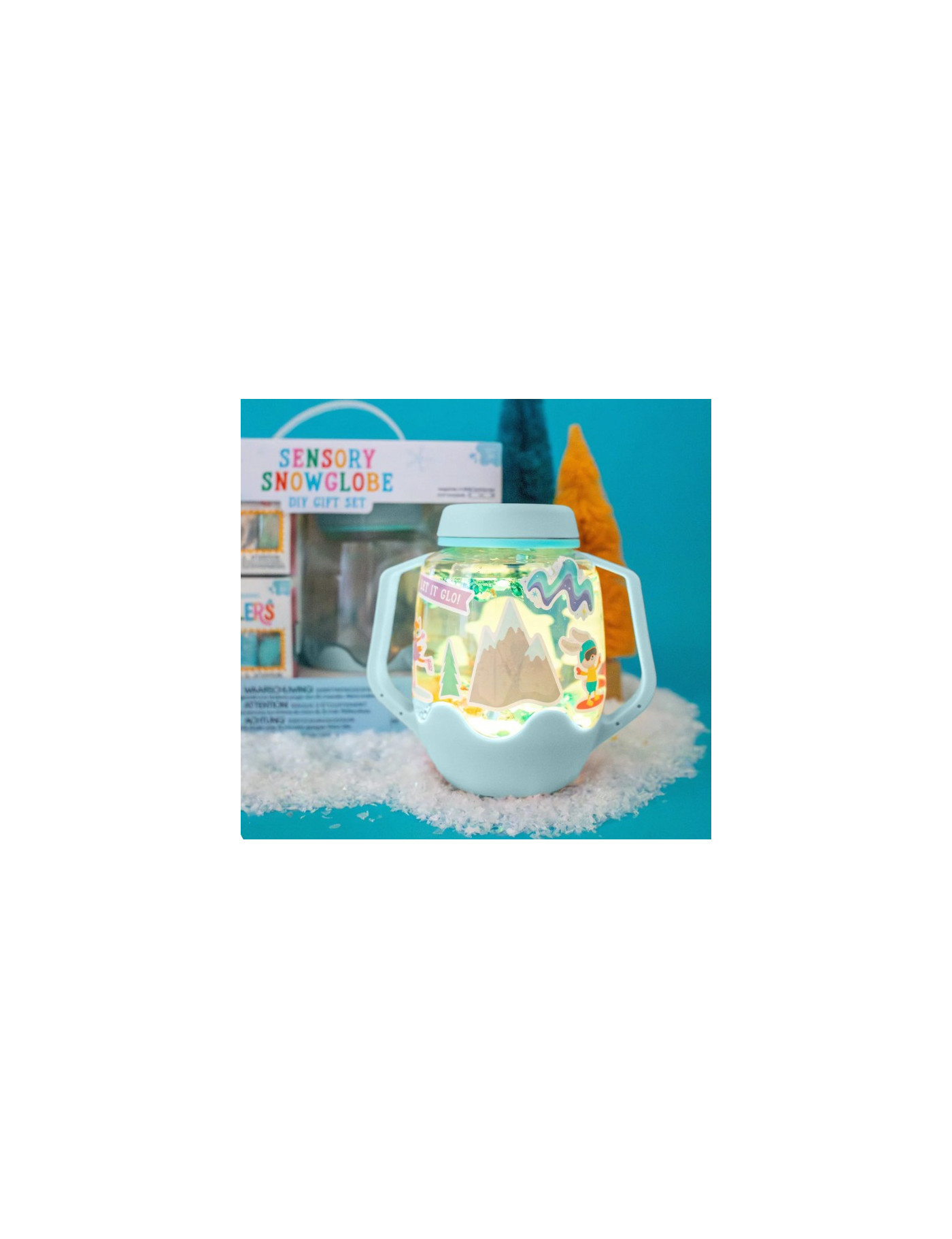 Glo Pals ŚNIEŻNY Zestaw sensoryczny DIY, świecący słoik z brokatami i figurkami Fun Fillers + naklejki gratis ZIMA WINTER