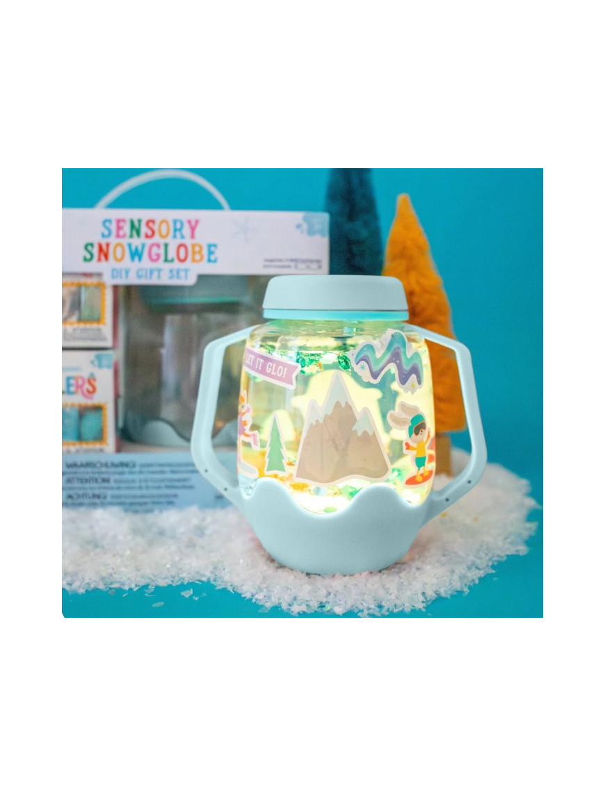 Glo Pals ŚNIEŻNY Zestaw sensoryczny DIY, świecący słoik z brokatami i figurkami Fun Fillers + naklejki gratis ZIMA WINTER