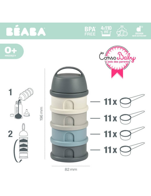 BEABA Pojemniki na mleko w proszku 4 komory mineral grey/blue