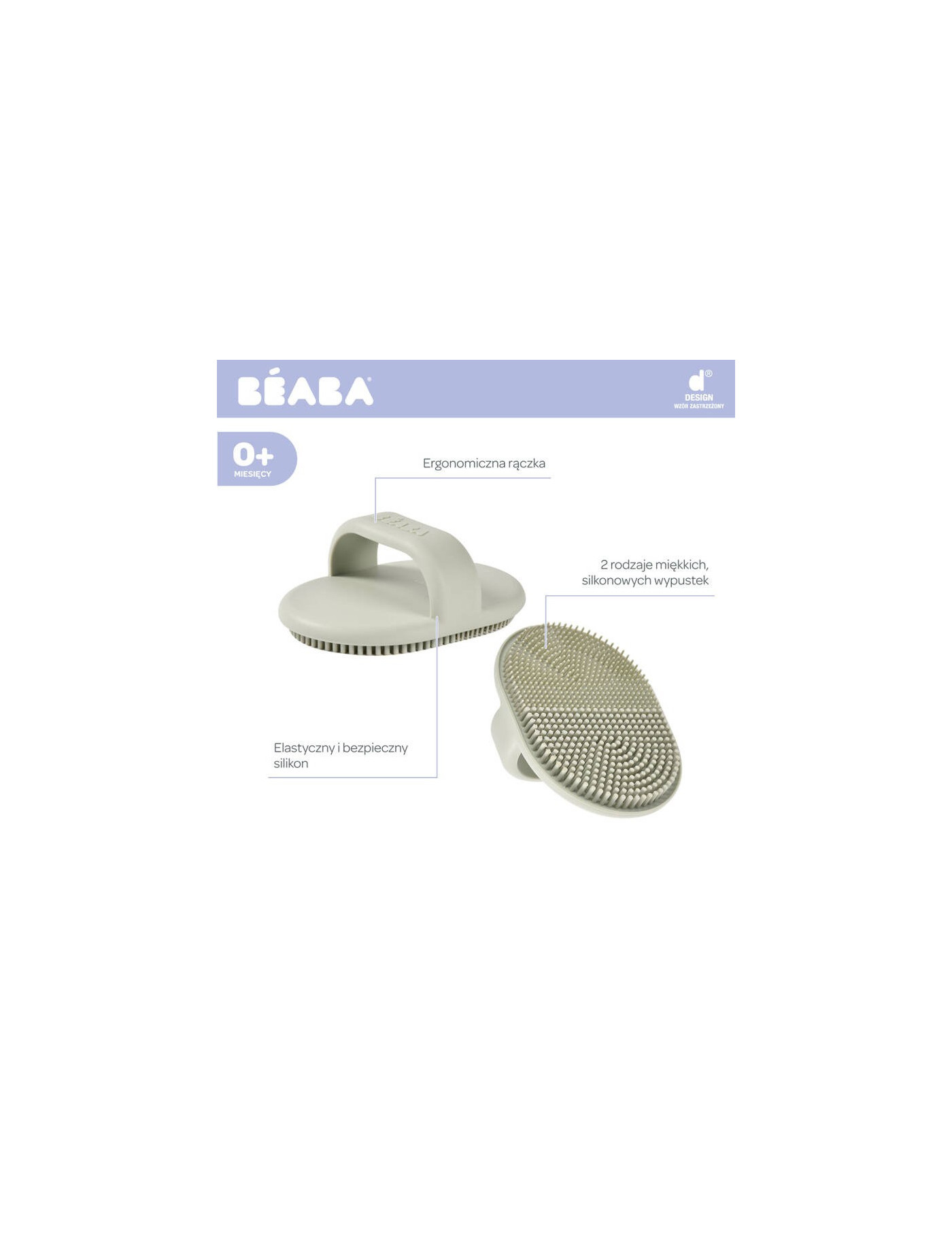 Beaba Silikonowa szczoteczka do mycia i masażu dziecka Misty green