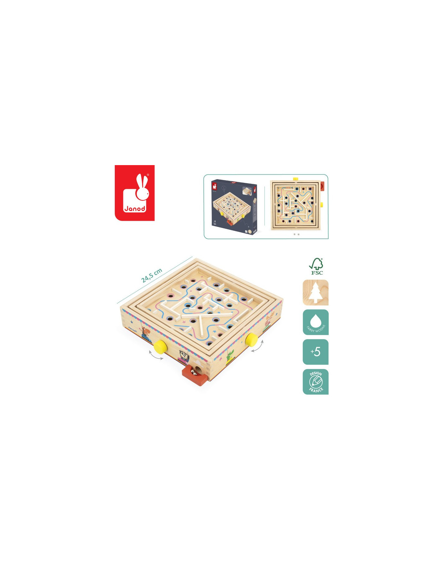 Janod Gra zręcznościowa Labirynt Ball Maze Applepop 5+