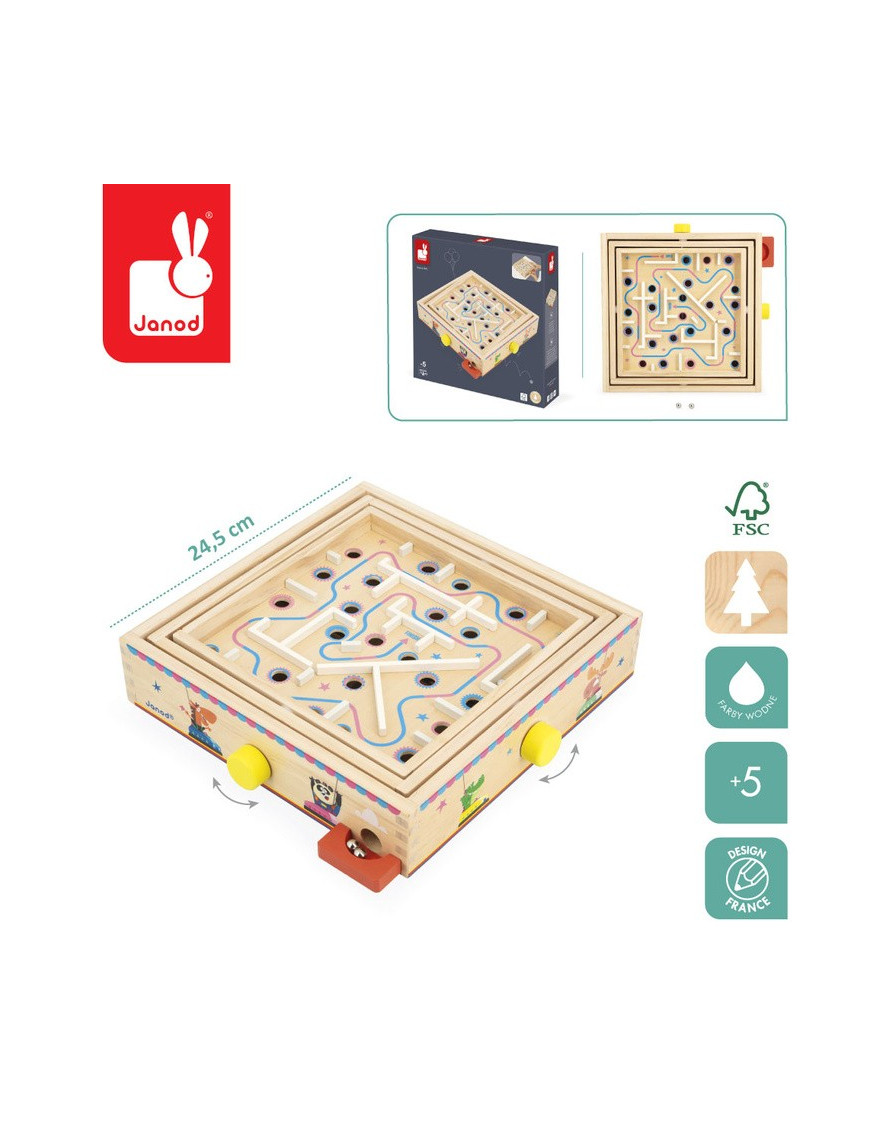 Janod Gra zręcznościowa Labirynt Ball Maze Applepop 5+