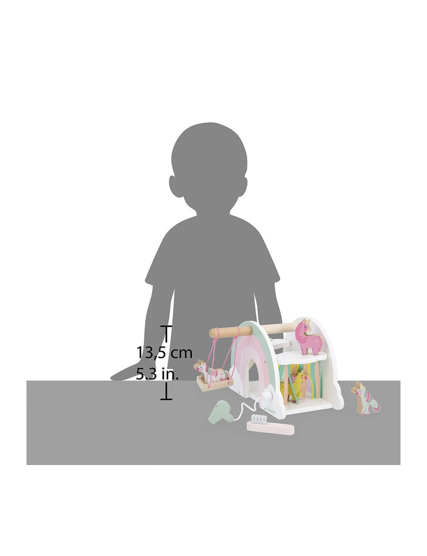 Janod Drewaniany domek jednorożców z 5 akcesoriami Jednorożce 18m+ Janod Drewaniany domek jednorożców z 5 akcesoriami Jednorożce 18m+
