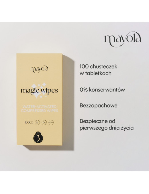 Chusteczki w tabletkach skompresowanych, 100 sztuk MAYOLA