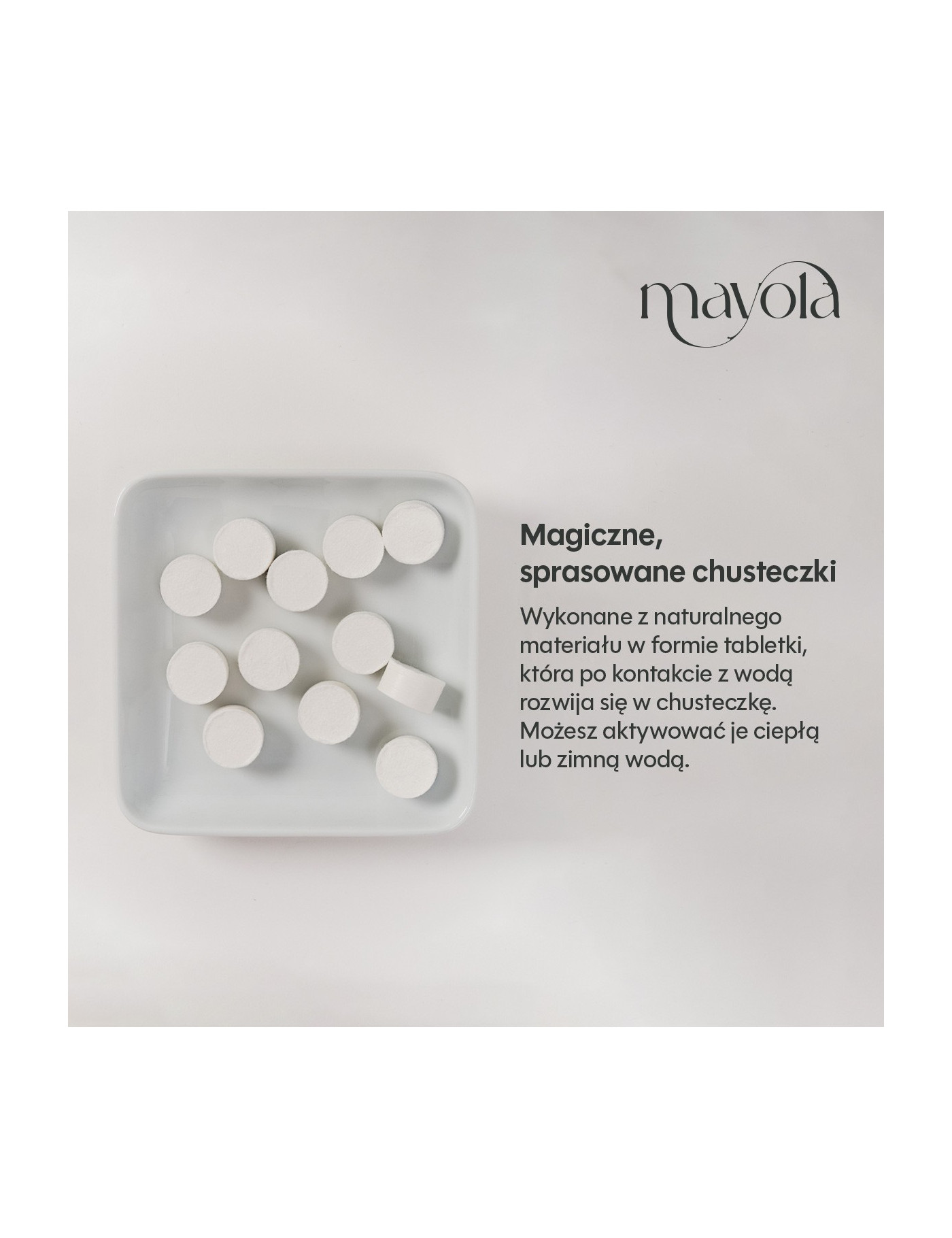Chusteczki w tabletkach skompresowanych, 100 sztuk MAYOLA Chusteczki w tabletkach skompresowanych, 100 sztuk MAYOLA