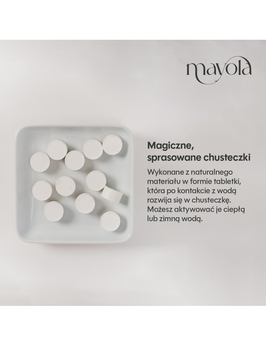 Chusteczki w tabletkach skompresowanych, 100 sztuk MAYOLA Chusteczki w tabletkach skompresowanych, 100 sztuk MAYOLA