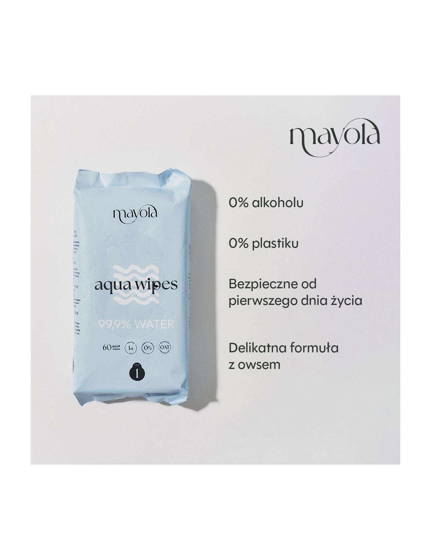 Chusteczki nawilżane, 99,9% wody, biodegradowalne, 60 sztuk MAYOLA